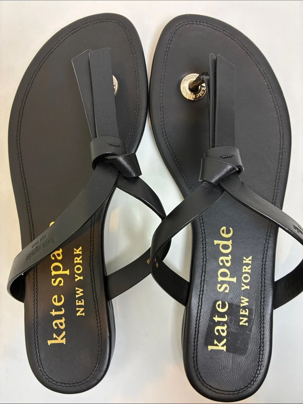 Kate Spade Knott Slide Sandals Black Leather Flip Flops Size 8 NWOB Vacation